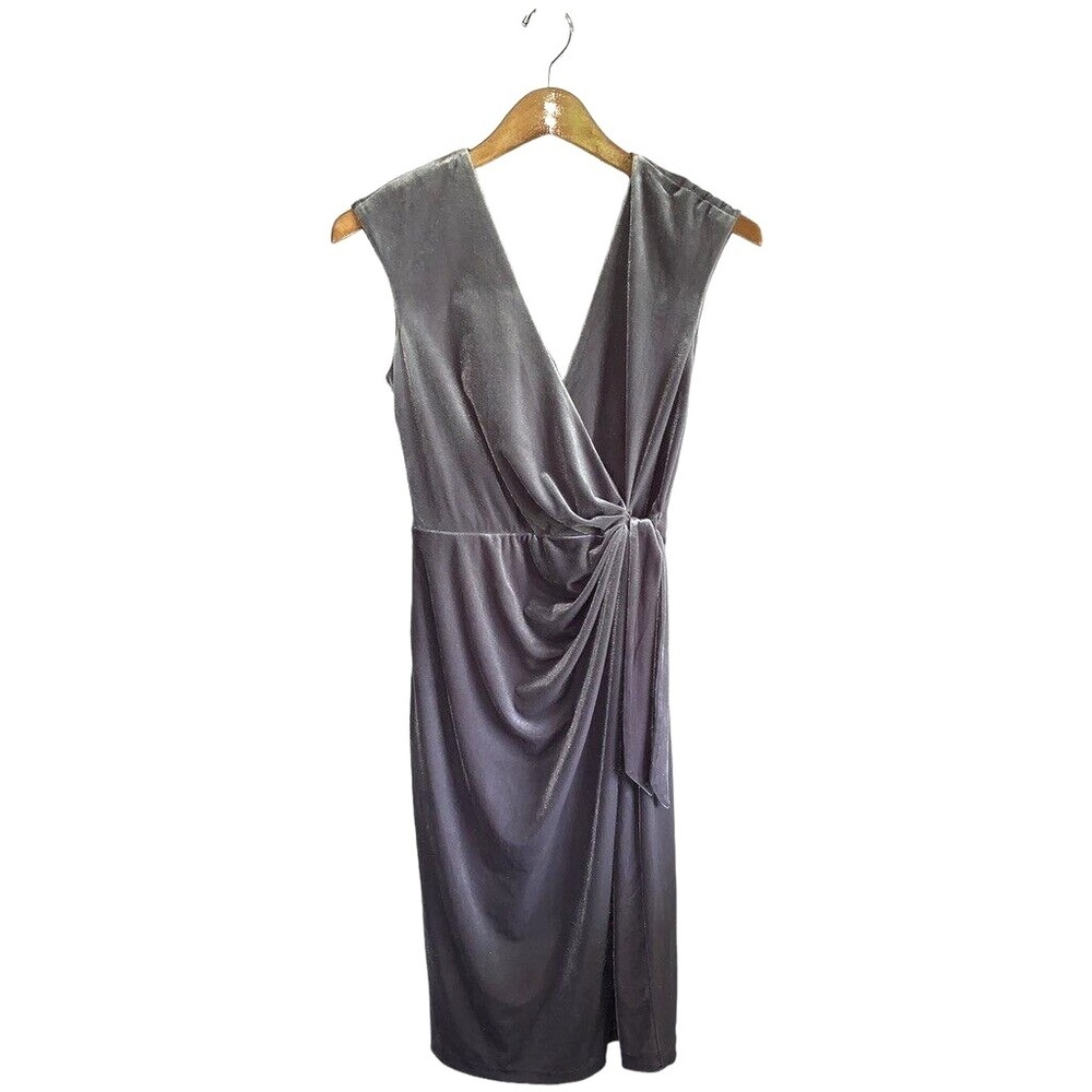 Maggy London Dress 2 Silver Gray Velvet Faux Wrap Sleeveless Party Gala Event‎